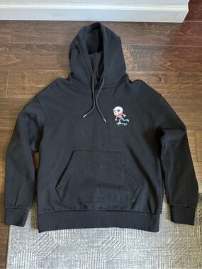 Li Ning Skateboard Men's Black Pullover Hoodie sz S with Skate Skull Graphic